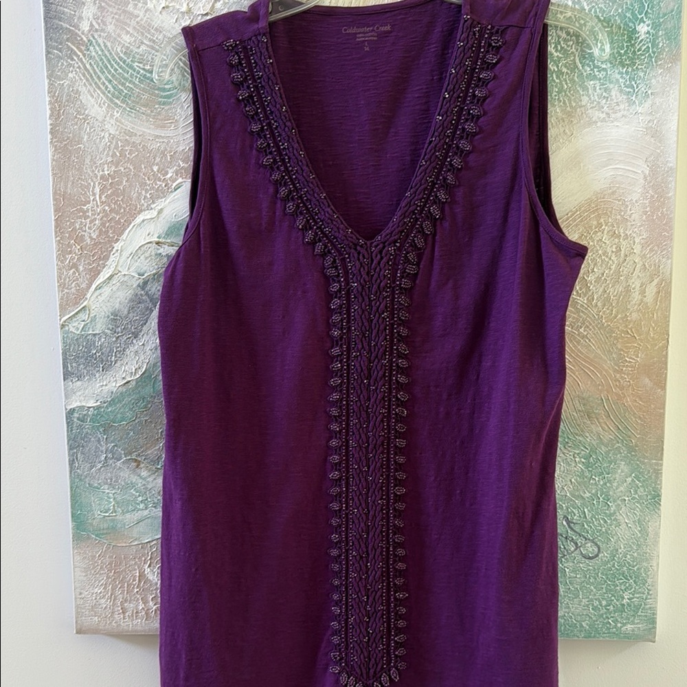 Coldwater Creek Purple Embellished Sleeveless Tank Top